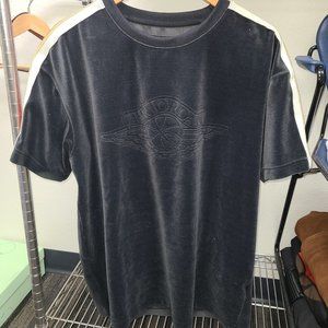Air Jordan Embossed Logo Shoulder Stripe Grey/Orange Velvet T-Shirt Size L